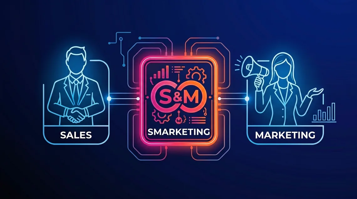 Infografica del servizio Sales Marketing Webiness: allineamento tra reparto vendite e marketing e gestione della rete di vendita