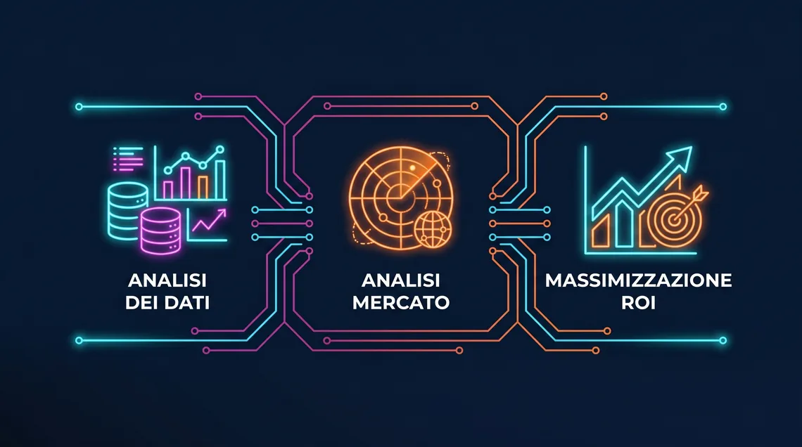 Infografica del servizio Web Analytics e Data Intelligence Webiness: analisi dei dati di mercato e dei competitor per massimizzare il ROI